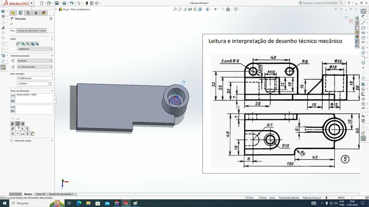 Leitura e interpretação de desenho técnico e modelamento em 3D