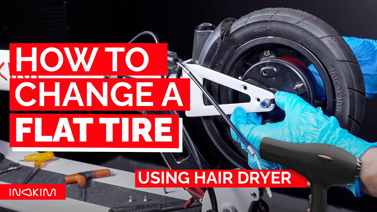 How to CHANGE a FLAT front tire INOKIM Light  | TIP use a HAIR DRYER to loosen a stubborn SCREW