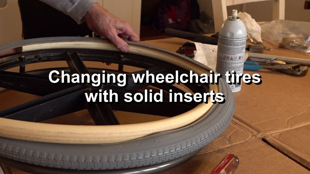 Changing wheelchair tires with solid inserts