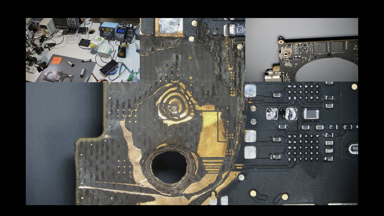 Hole burned through the motherboard – A2442 M1 Max repair for data recovery
