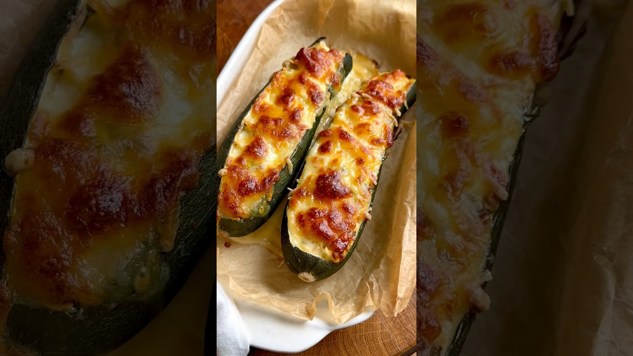 Stuffed Zucchini with Feta and Cherry Tomatoes #zucchinirecipe #zucchini