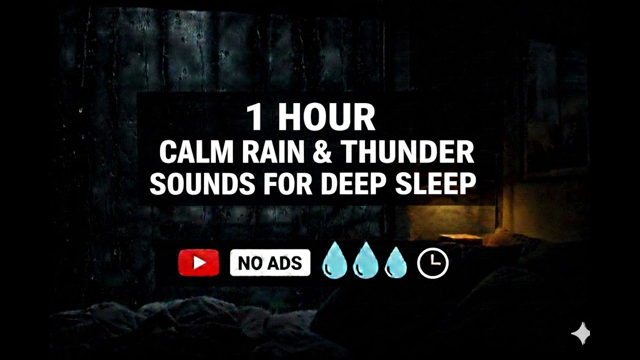 Calm Rain with Distant Thunder 🌙 Black Screen (1 Hour, No Ads)