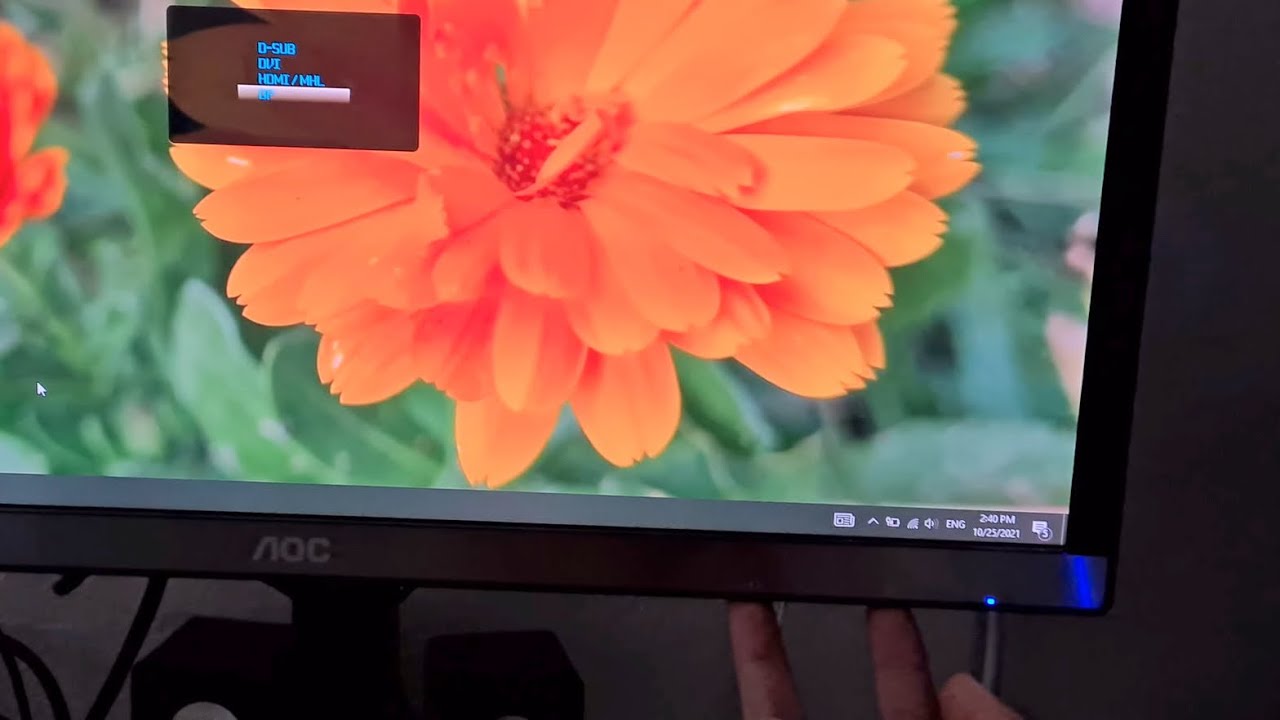 How to switch between the image of the Laptop & Desktop PC (AOC monitor, HDMI, DP, 1st & 4th button)