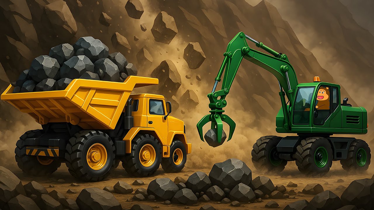 Removing Rocks to Reopen the Road ⛰️🚜| Excavator & Dump Truck Action | Farm Animation