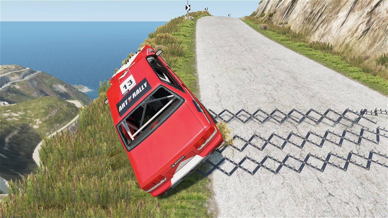 Mobil Kecelakaan Vs Paku Jatuh Kejurang Mobil Rusak Hancur Terguling Beamng.Drive Crash Games