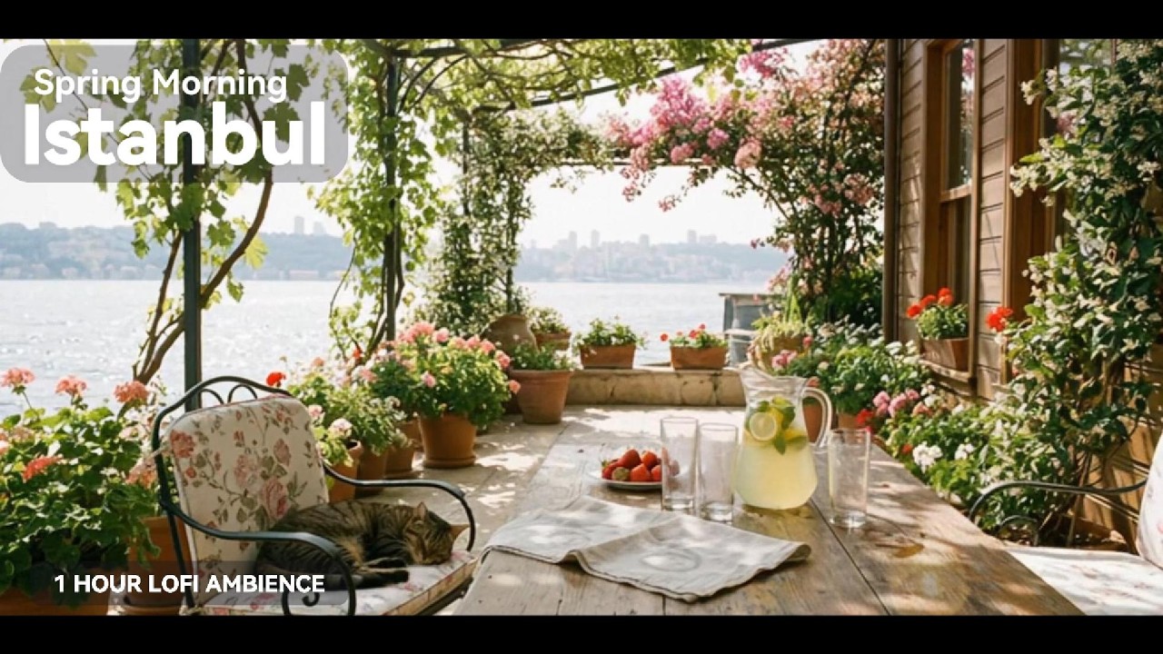 Istanbul Bosphorus Balcony 🌿 1 Hour LoFi Ambience (Vintage 1950s Spring Mood)
