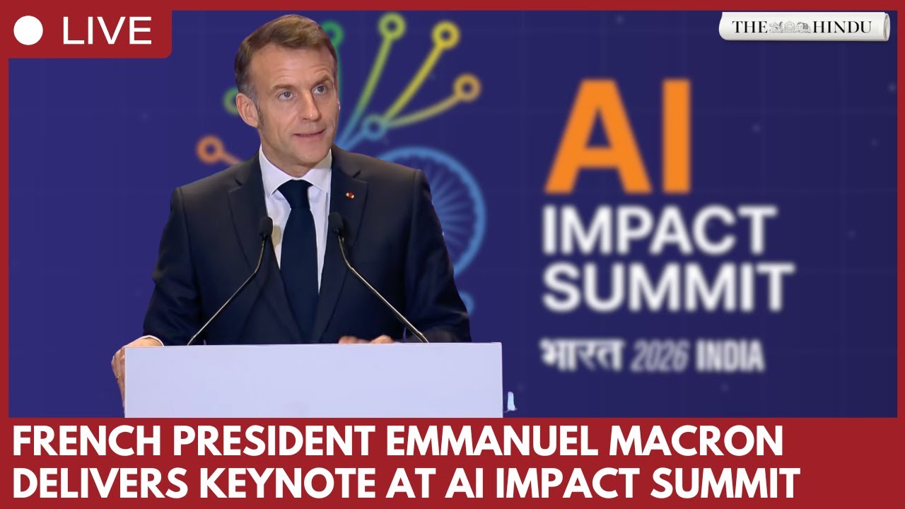 French president Emmanuel Macron addresses India AI Impact Summit opening in New Delhi