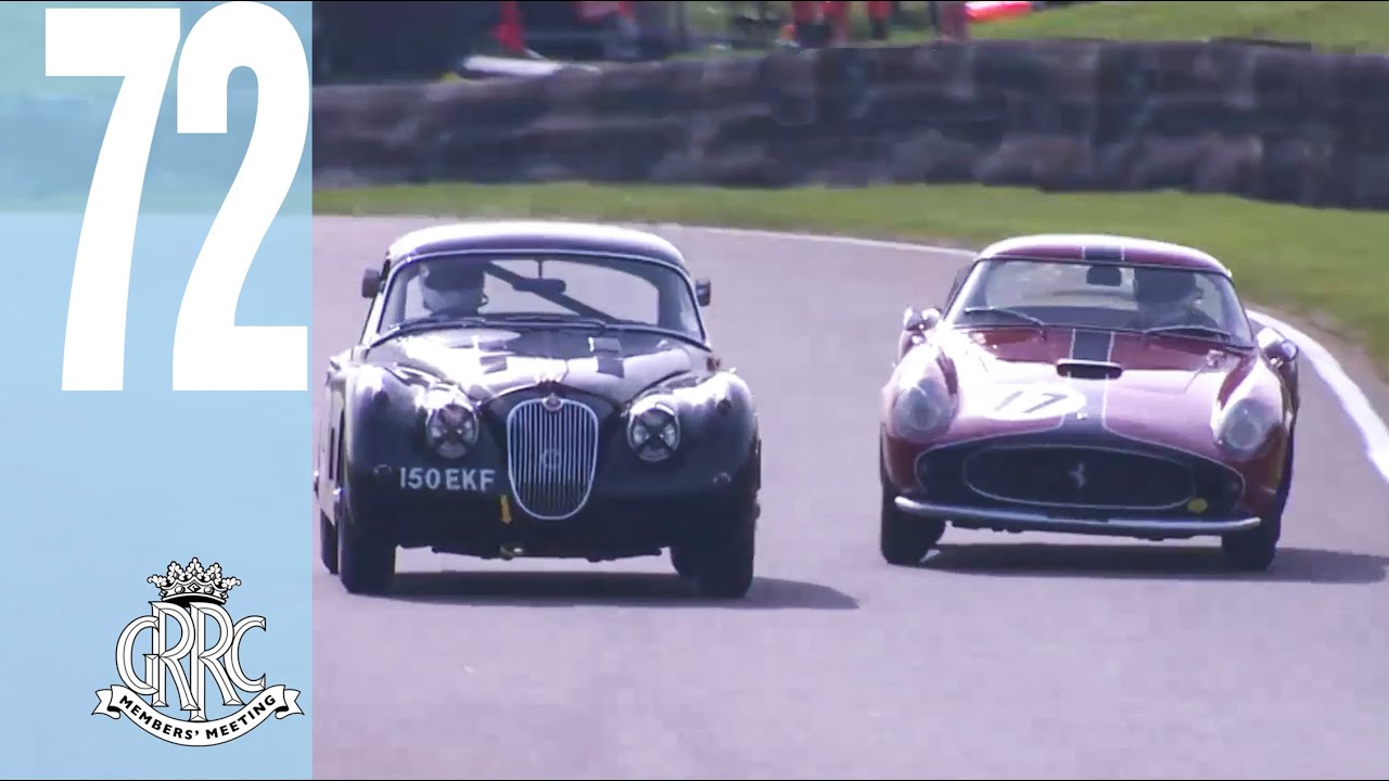Constant side-by-side Ferrari 250 v Jaguar XK150 track battle at Goodwood