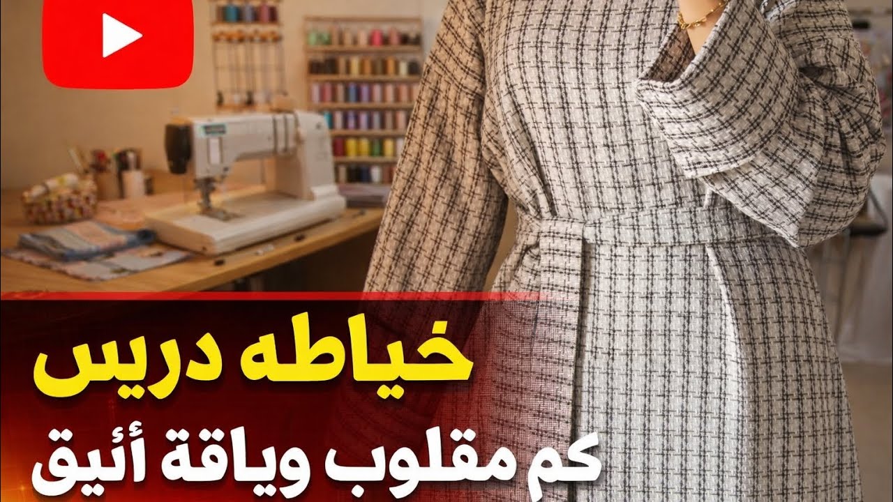 طريقة عمل دريس صك خروج بحزام واللياقة وكم مقلوب خطوة بخطوة | خياطة سهلة للمبتدئين