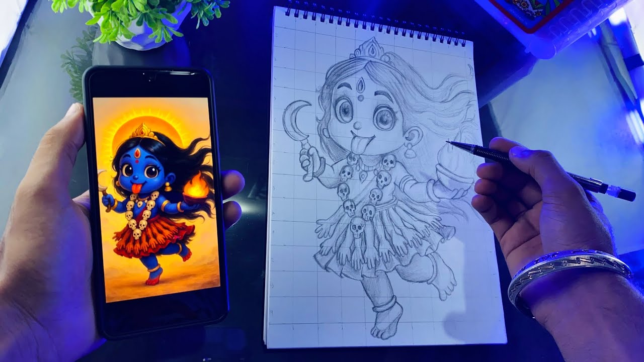 Cute kali mata drawing, with full body drawing easy, step by step drawing ❤️😍