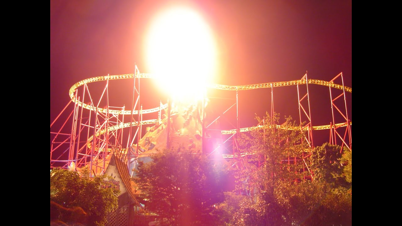 Volcano the Blast Coaster Fire Effect day and night