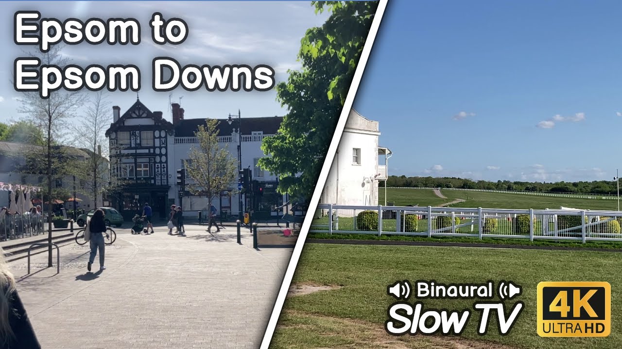 A Summer Afternoon Walk from Epsom Town Centre to Epsom Downs (with Binaural Audio) - Slow TV