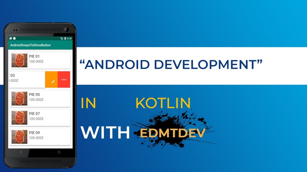 Kotlin Android Tutorial - Swipe to show button Recycler View