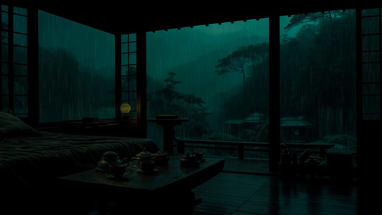 (No Ads) Deep Mountain Rain at Night 🌧️ Dark Bedroom Ambience for Deep Sleep