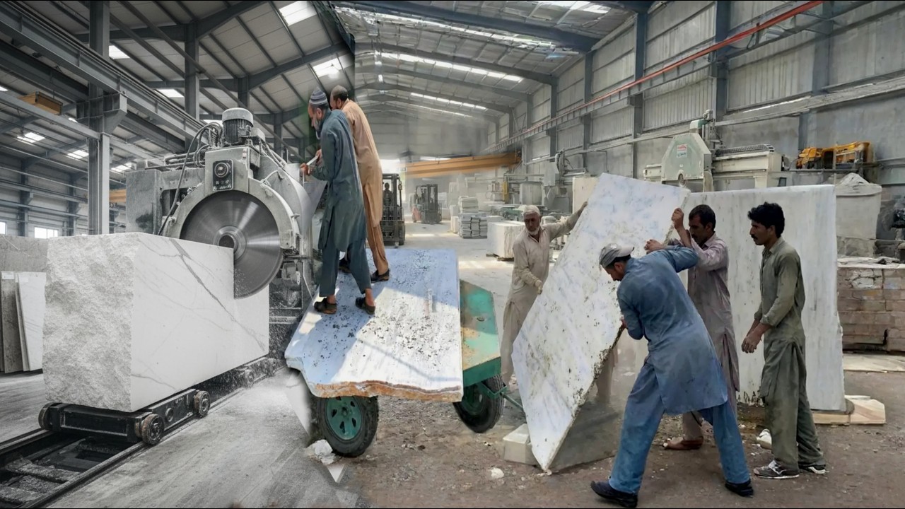 Inside a Marble Factory: Cutting Giant Stone Blocks into Slabs