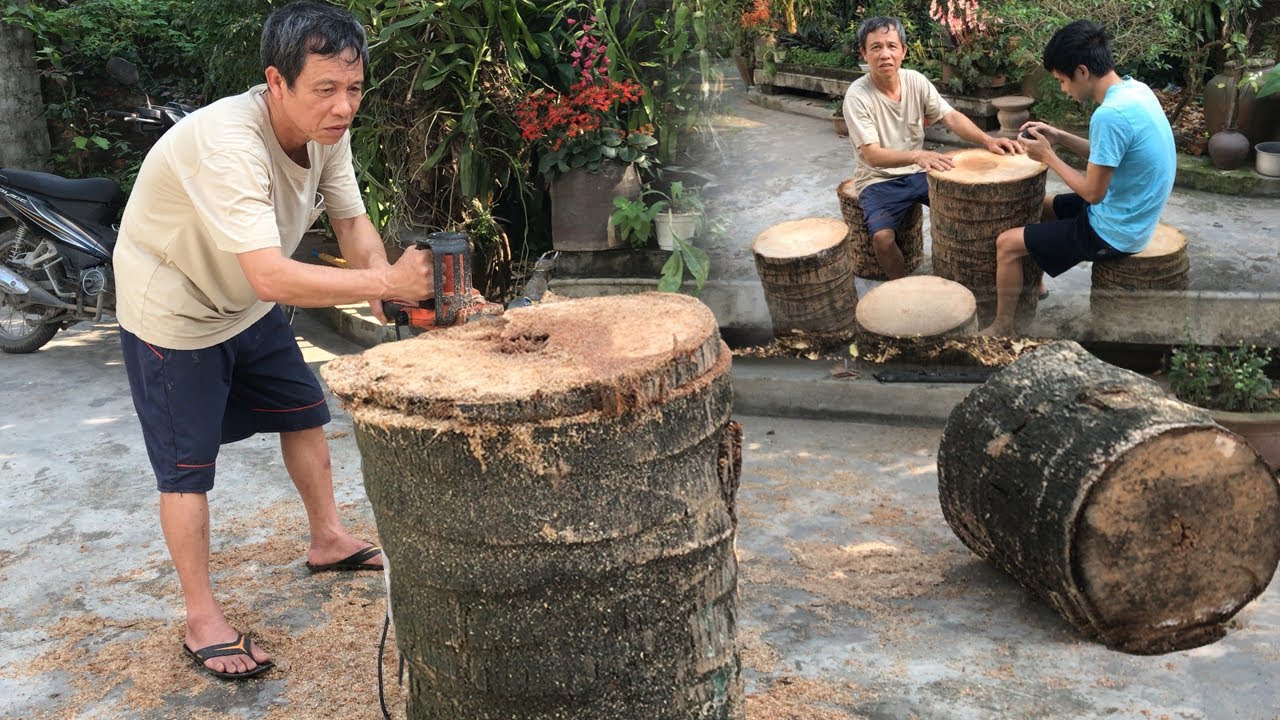 Amazing Woodworking Skills - Sawing Coconut Wood Processing To Make Simple Tables and Chairs
