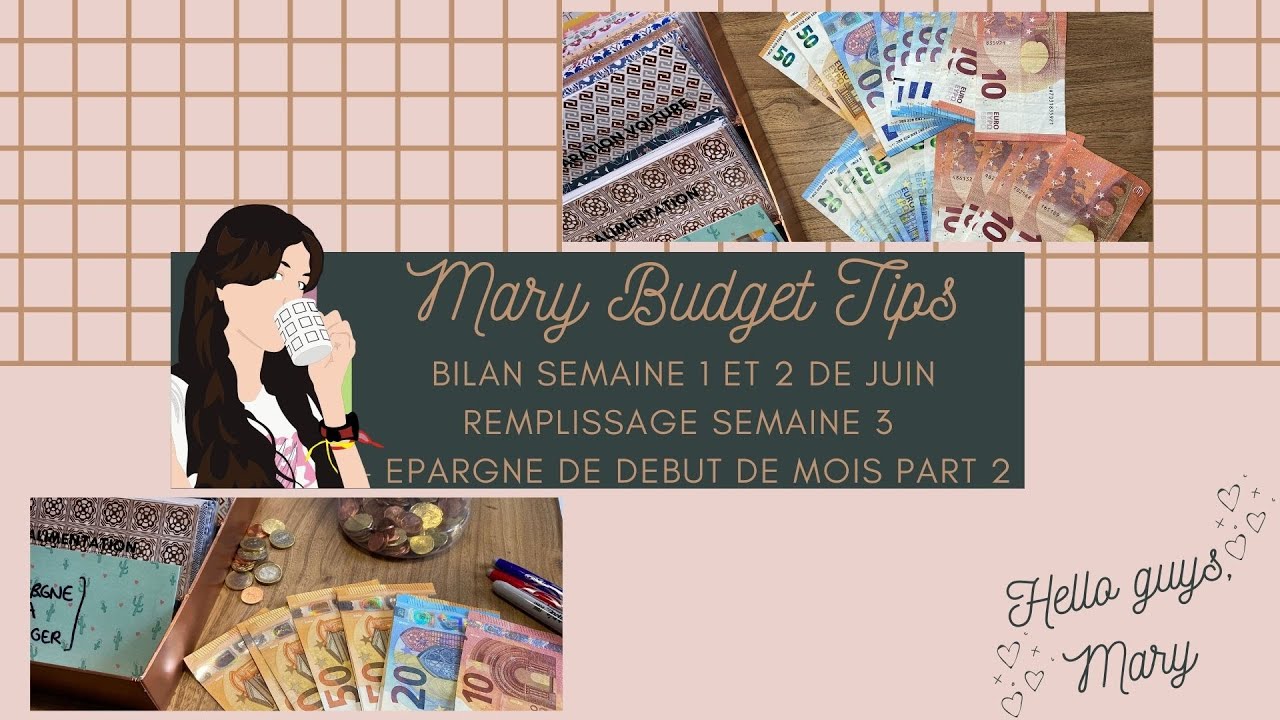 ENVELOPPE BUDGET: BILAN SEMAINES 1 & 2 DE JUIN - REMPLISSAGE SEMAINE 3 +EPARGNE DE DEBUT DE MOIS 2/2