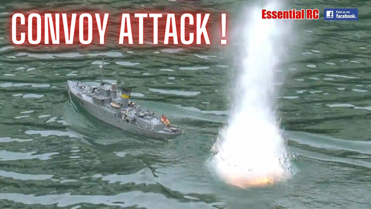 Spectacular RC U-Boat Submarine Convoy Attack, Warship Hunt with Depth Charge Explosions