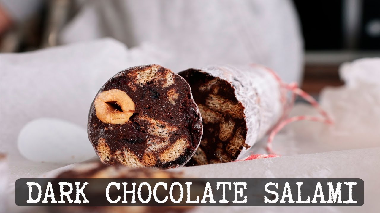 No bake dark chocolate salami with hazelnuts and cranberries &ndash; The easiest Christmas treat