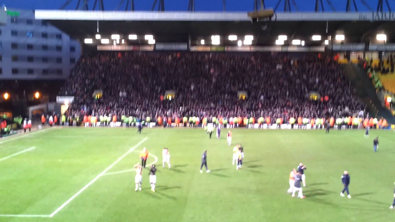 Luton fans celebrate at Norwich