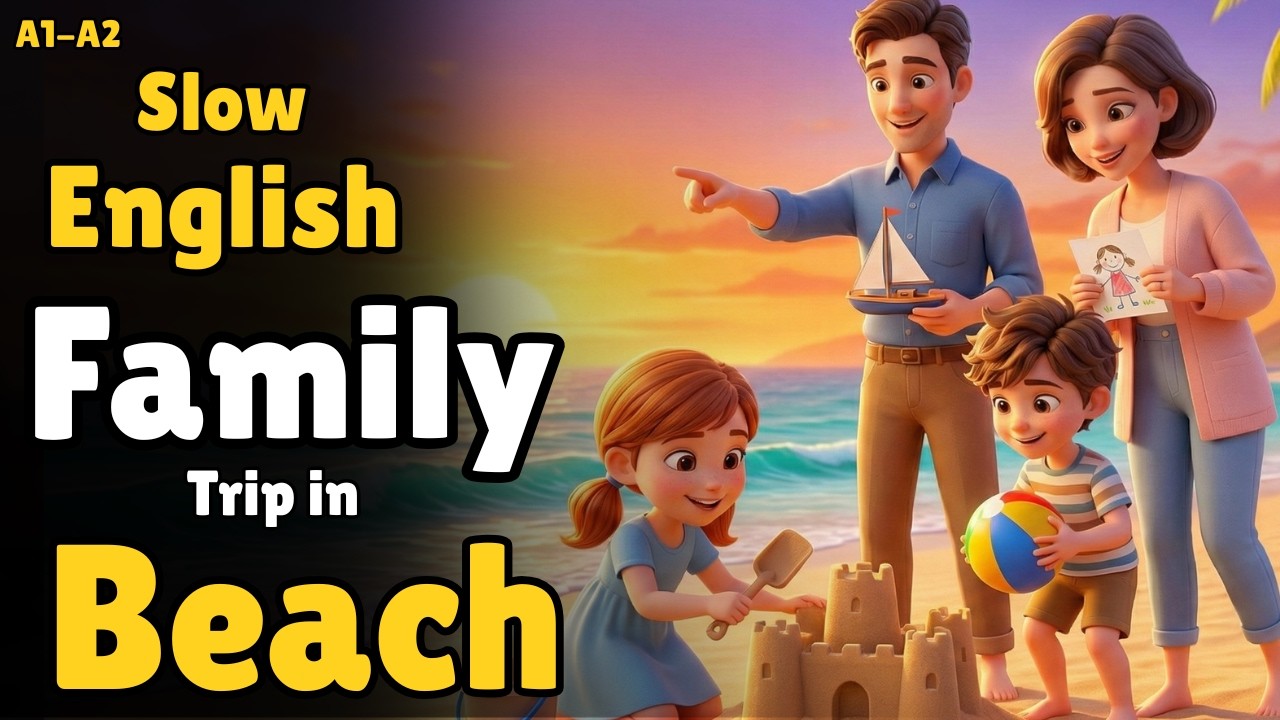 Family Trip to Beach | English Listening Practice for Beginners ( A1, A2 level )