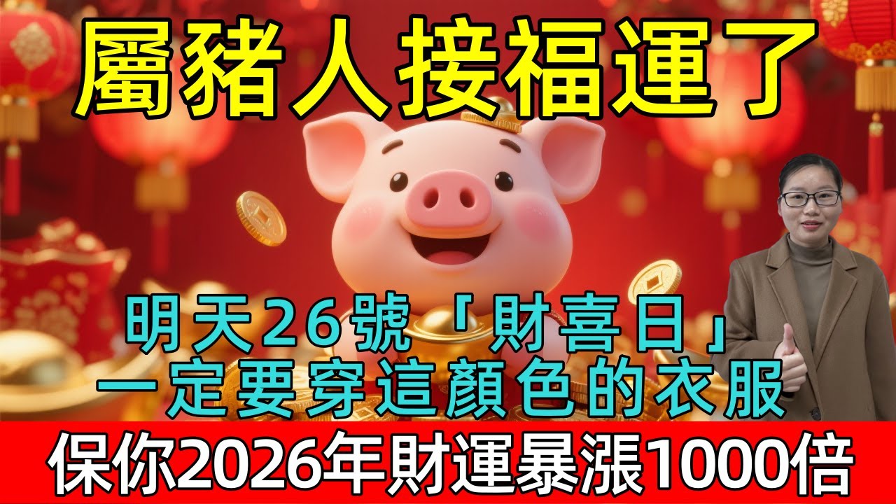 生肖豬必看！明天1月26號農曆十二月初八是「財喜日」，你穿這顏色必發財，菩薩保你2026年財運暴漲1000倍，再倒楣也能逆天改命！#生肖 #運勢 #命理 #屬相 #風水 #財運 #佛陀 #佛學