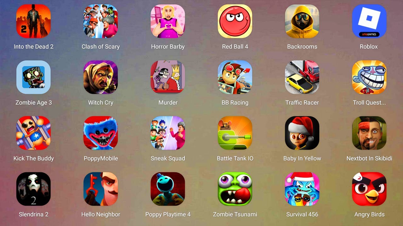 Roblox,Granny 3,Thief Puzzle,Scary Teacher 3D,Horror Barby Granny,Poppy Playtime 4,911: Cannibal...