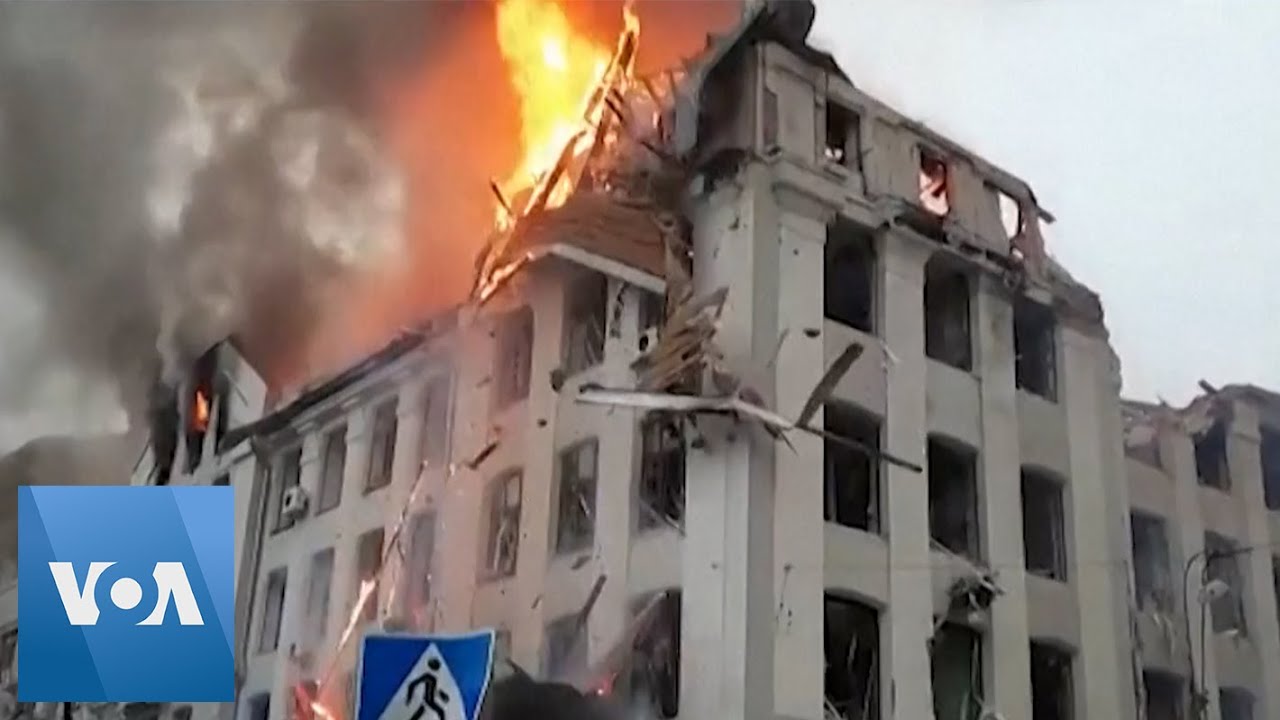Government Building in Kharkiv on Fire After Russian Shelling