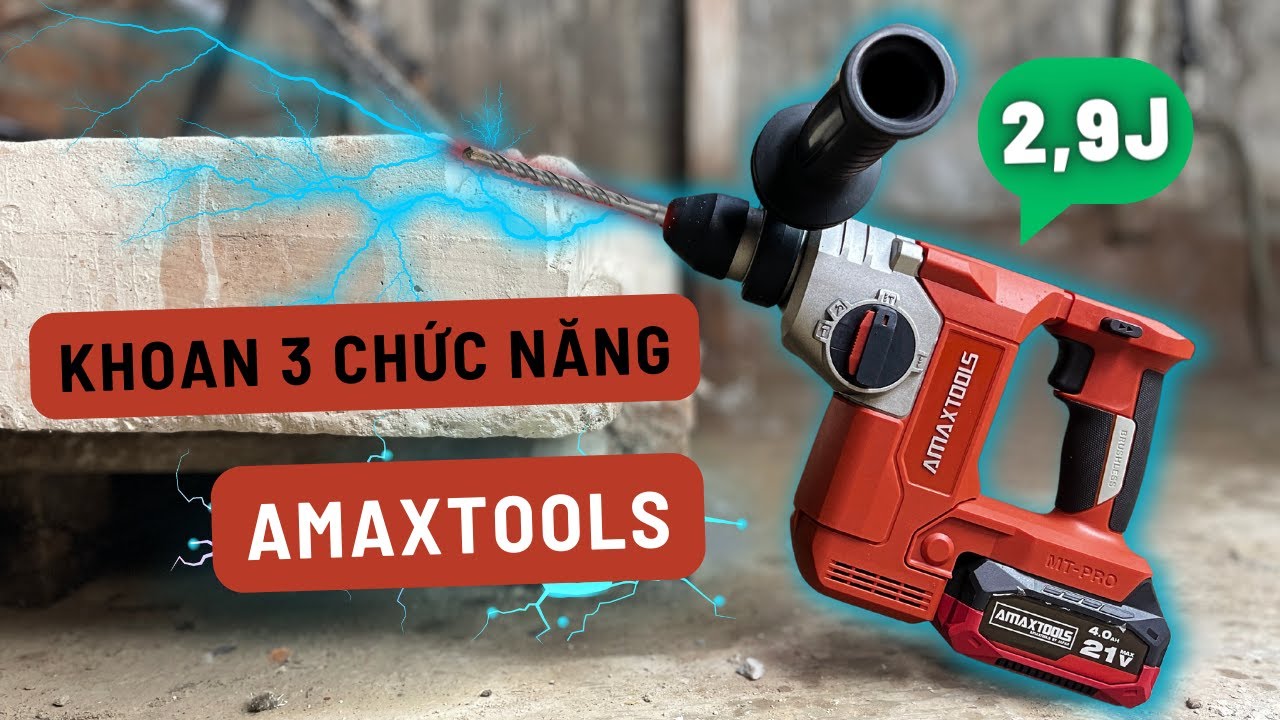 Máy Khoan Bê Tông 3 Chức Năng Dùng Pin AMAXTOOLS , Lực Đập 2,9J ❗
