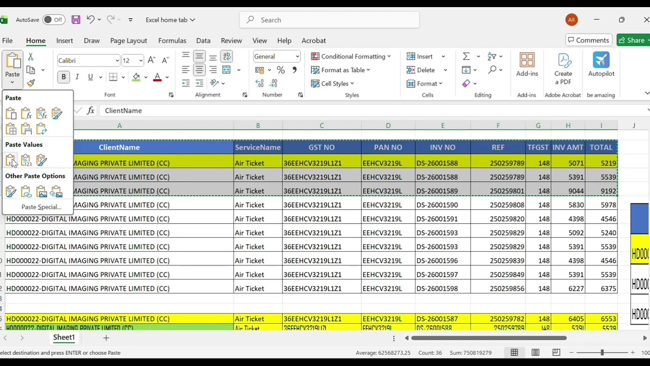 Excel Home Tab Series Part-1