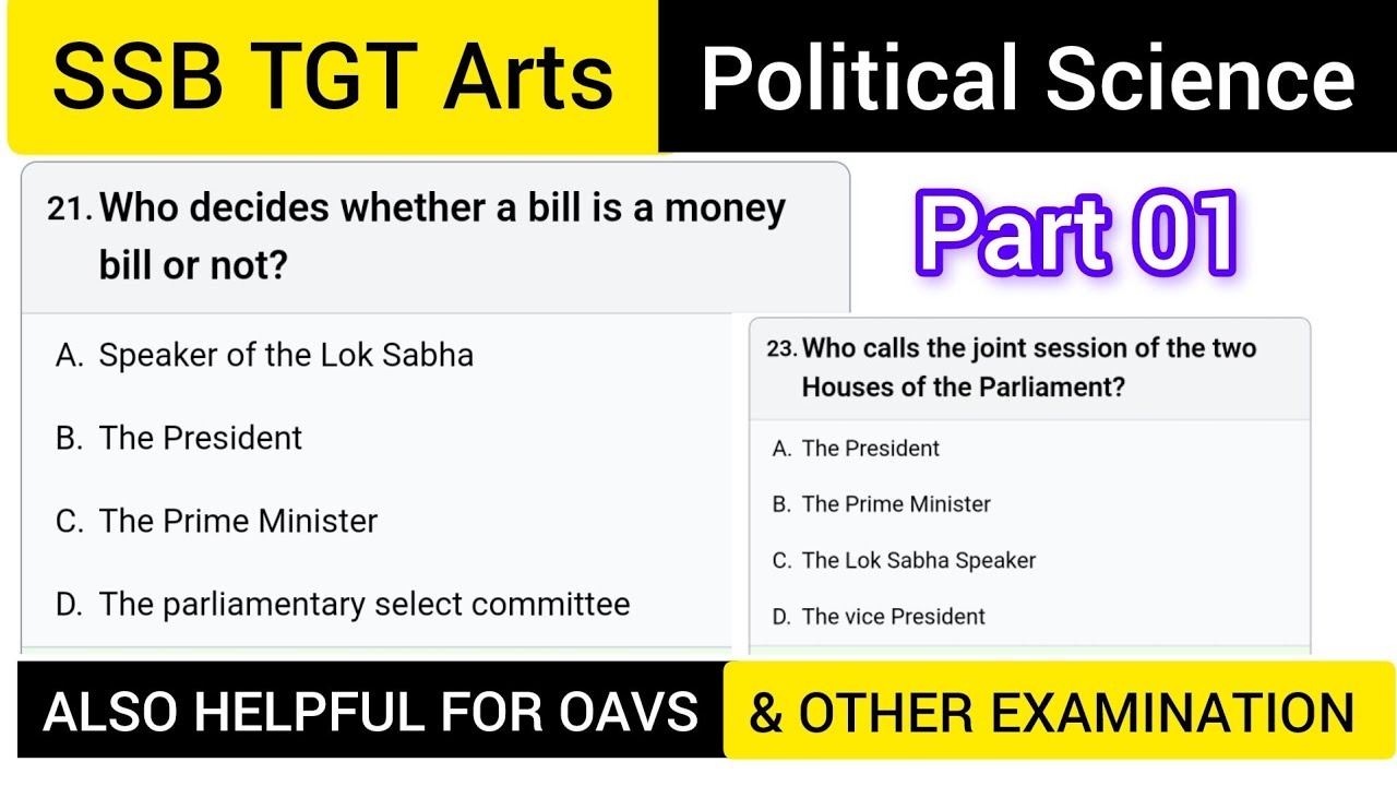 SSB TGT Arts // Political Science // Part 01 // Important MCQ // Indian Polity MCQ // TGT Arts 2024