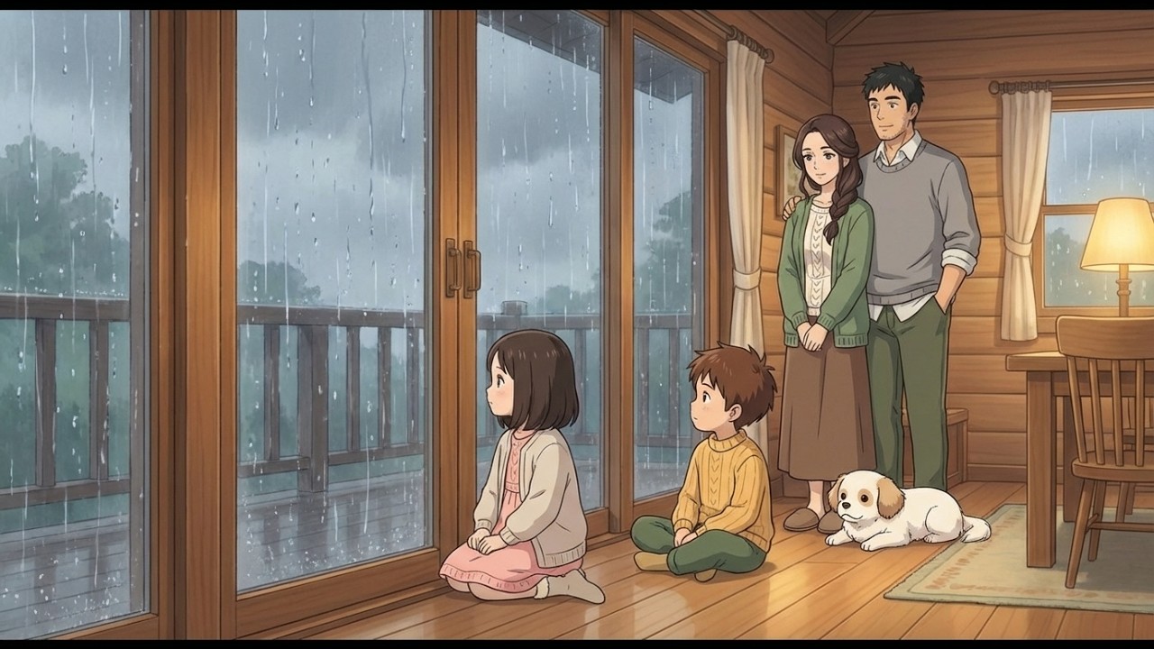 Rainy Day in a Mountain Cabin 🌧️ | Cozy Family Shelter | Ghibli Style ASMR