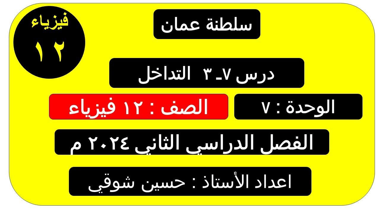 درس 7ـــ 3  ( التداخل  )صف 12 فيزياء ( سلطنة عمان ) الفصل الدراسي الثاني