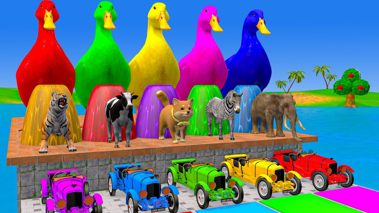 Long Slide Game With Cow Elephant Gorilla Hippopotamus Tiger 3d Animal Game Funny 3d Animals