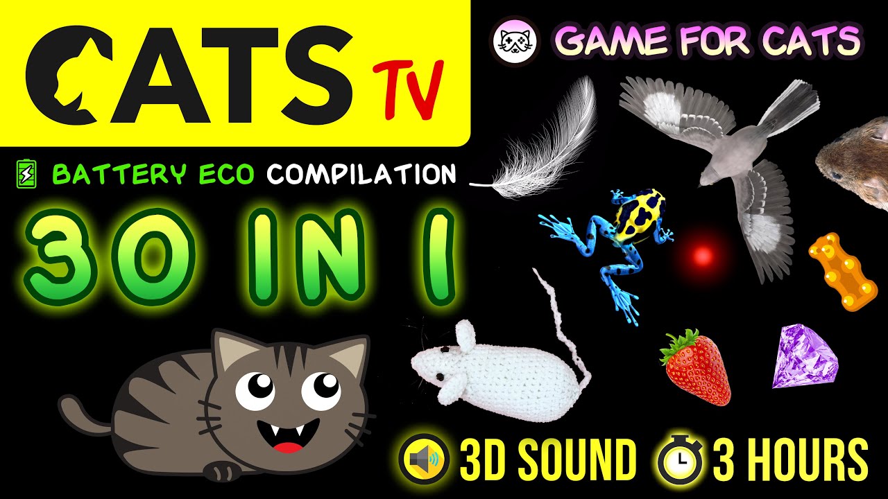 GAME FOR CATS - 30 IN 1 Games Compilation 🐭🍬😼 (Battery ECO 🔋)&nbsp;3 HOURS [CATS TV]
