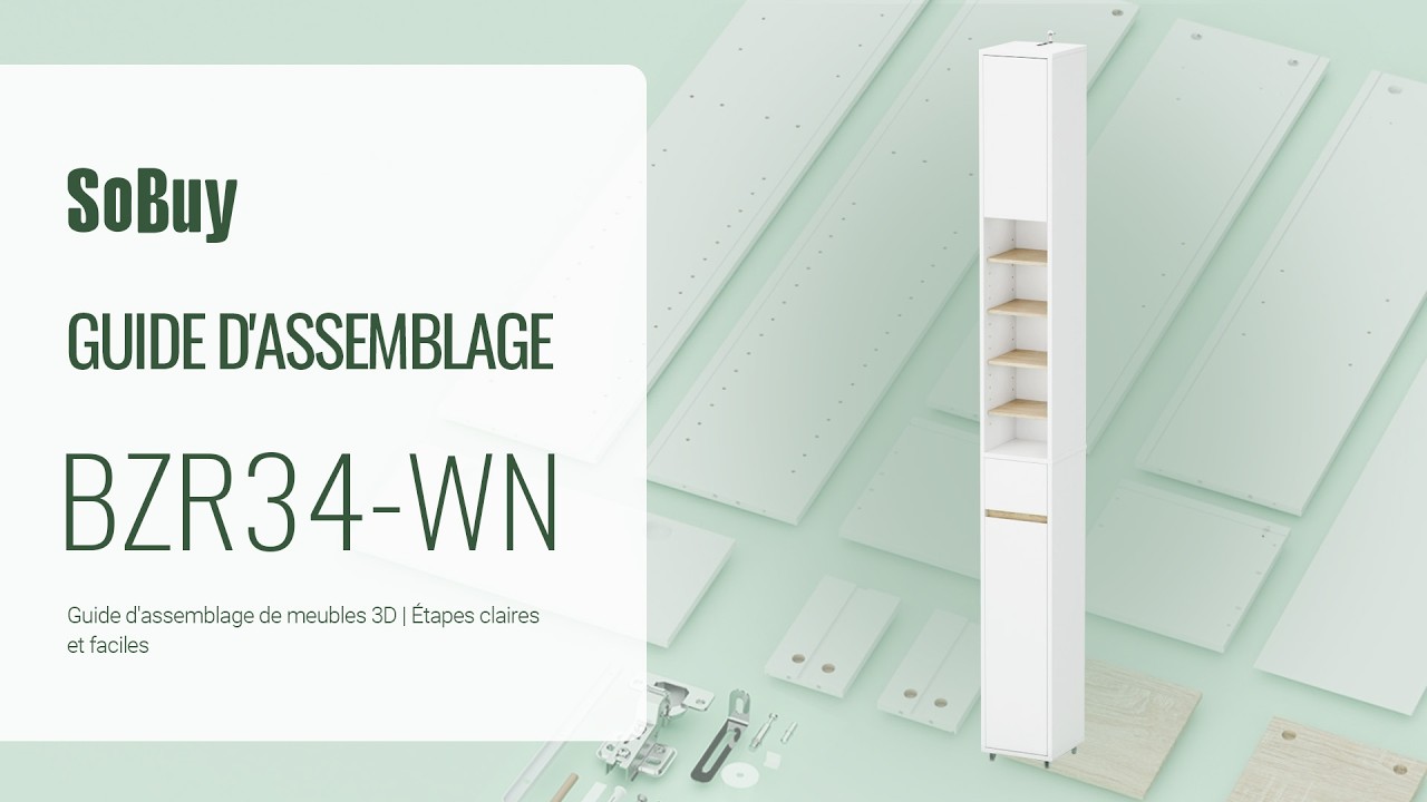 SoBuy Assembly丨Meuble Colonne丨Armoire de Salle de Bain丨Armoire Haute丨BZR34-WN