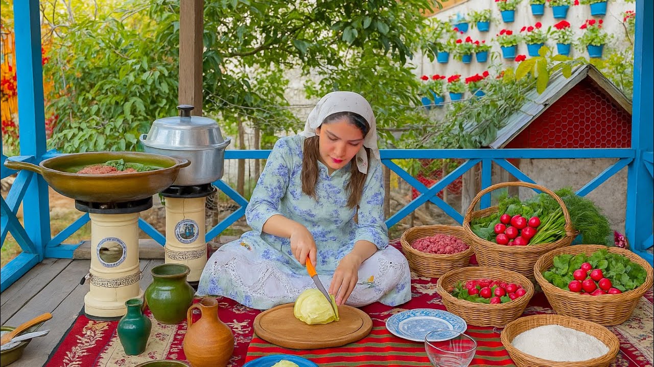 Cooking lasagna with milk in the French style with vegetables and meat in the village