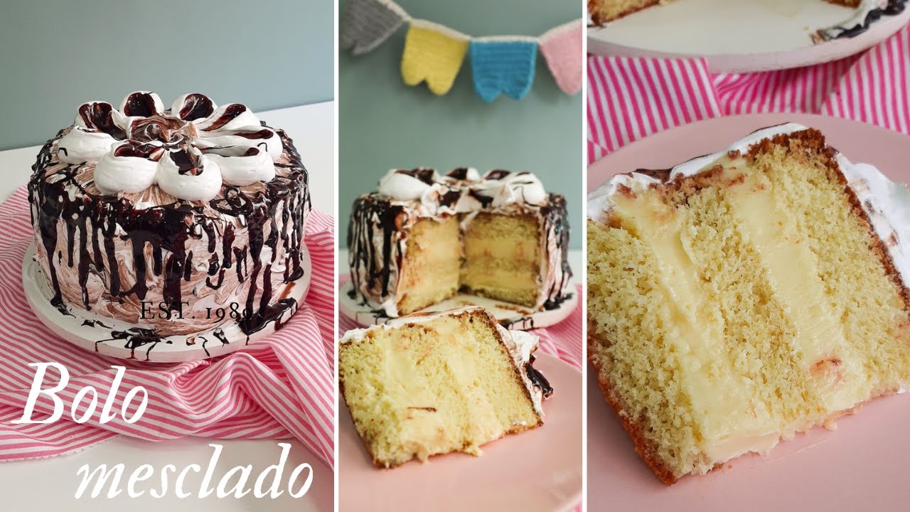 BOLO MESCLADO RECHEADO i BOLO DE FESTA FÁCIL E DELICIOSO!!!