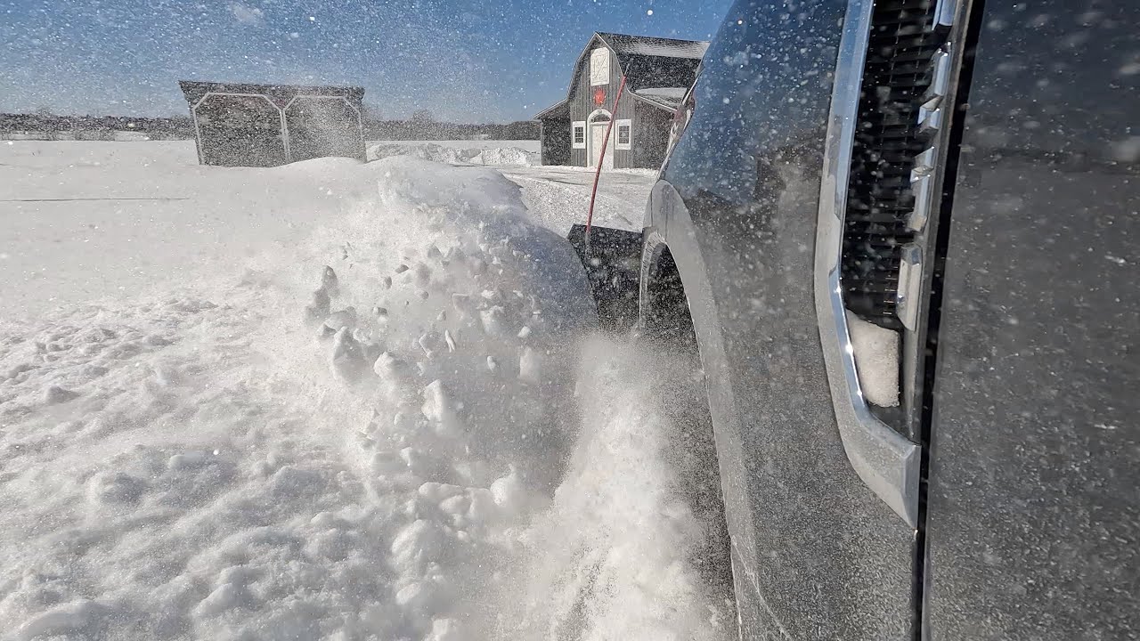 Snow plowing with Boss V plow / Mail box was taken out