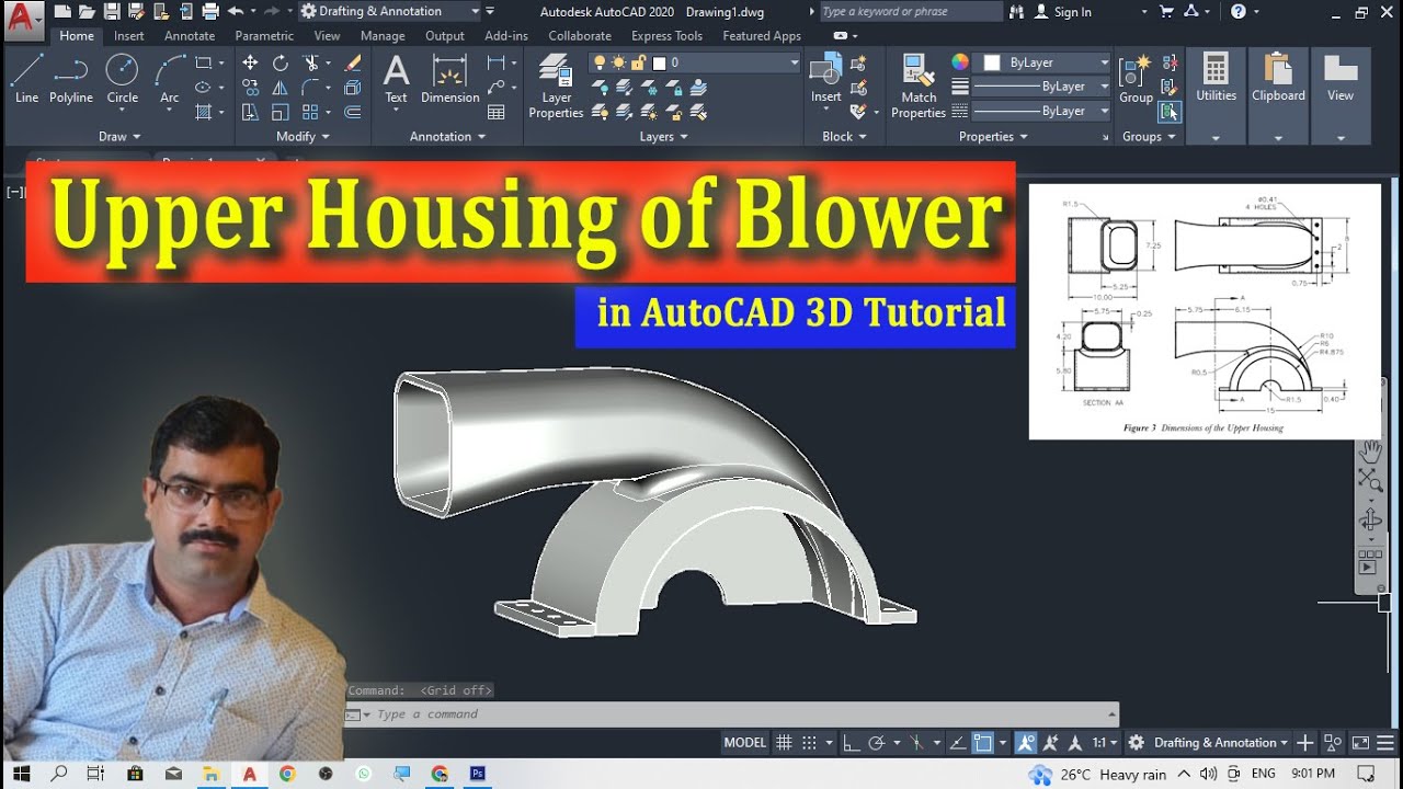 blower upper housing in autocad 3d tutorial for beginners @MicroCADD By Er. Mukhtar Ansari #cadcamautocad