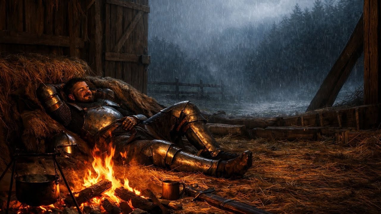 Deep Sleep with Rain, Fire & Night Sounds 🌧️🔥 Cozy Medieval Ambience