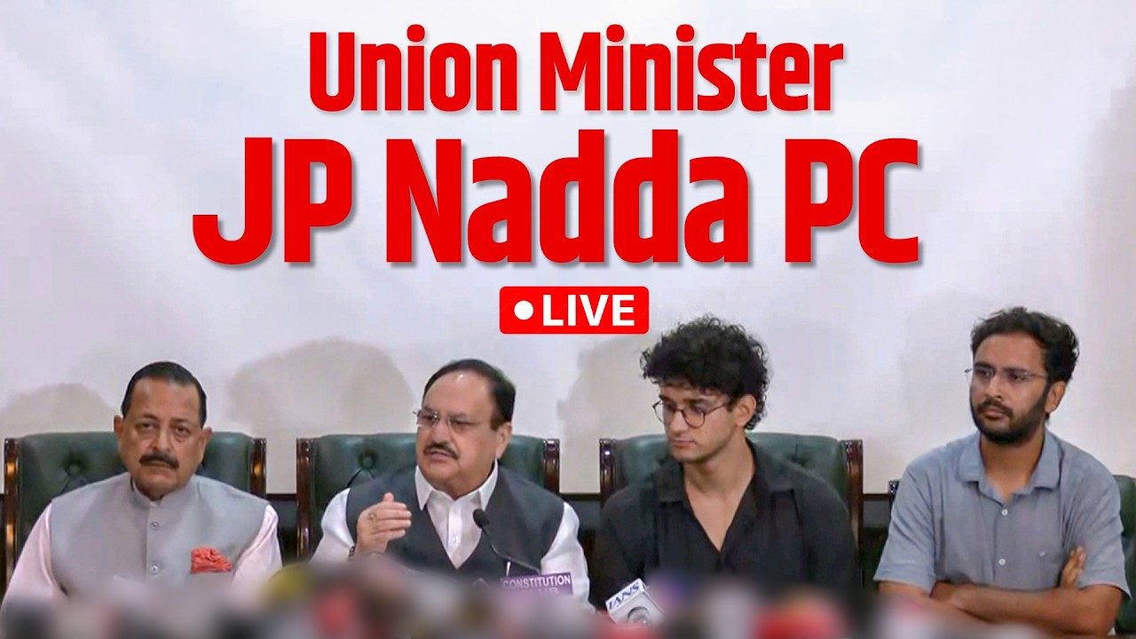Union Minister JP Nadda addresses a press conference on NEET Row and CJP protest