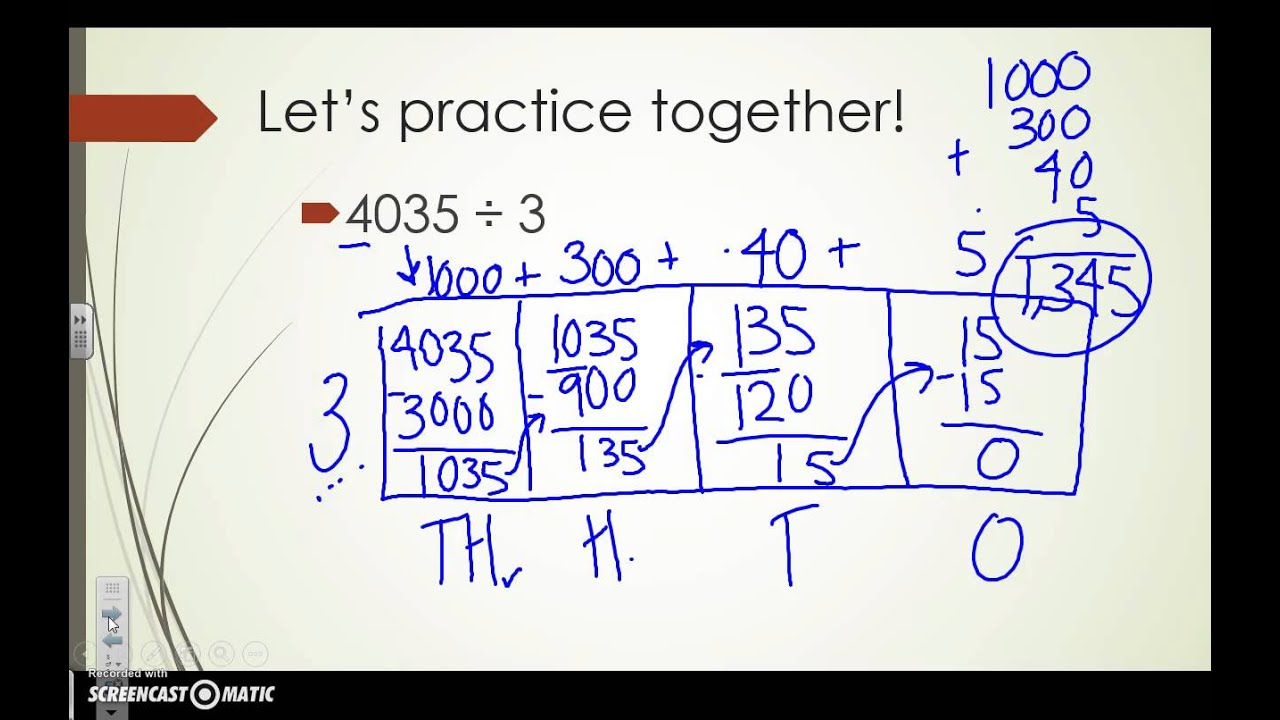 Array Model Division 4 digit by 1 digit