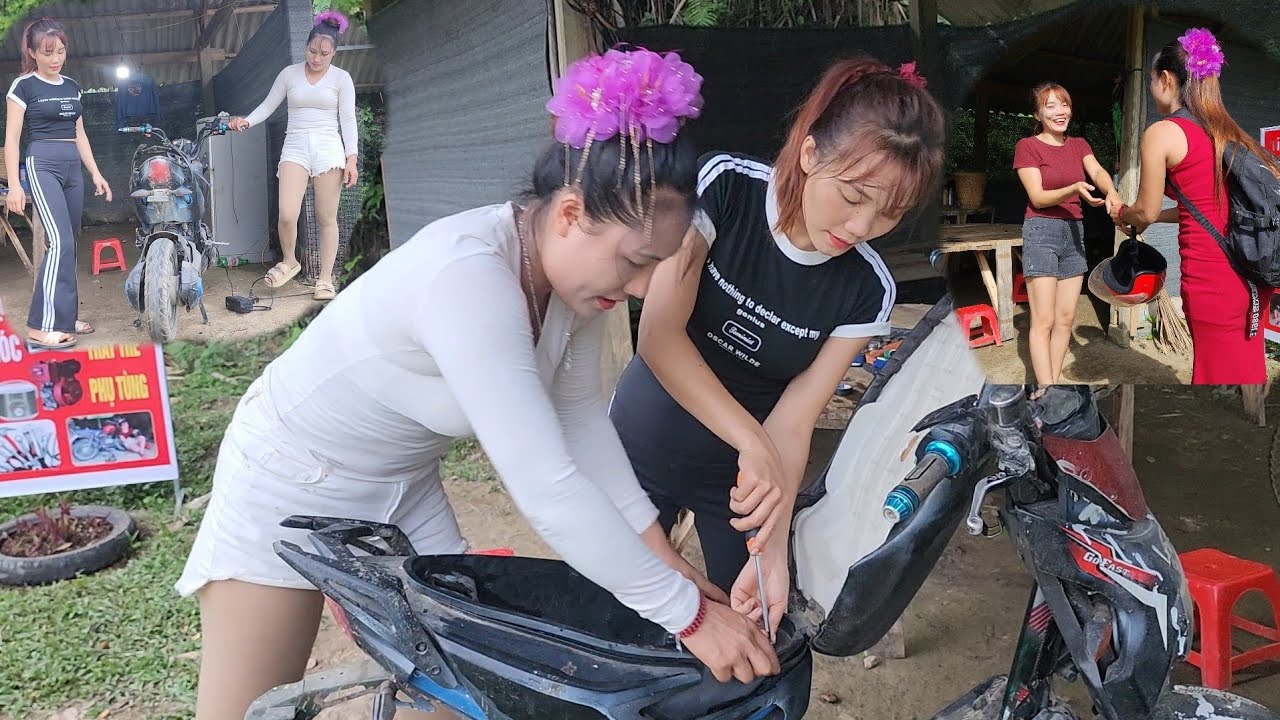 Repairing old electric vehicles for motorbike shop owners. Chy suddenly came to visit