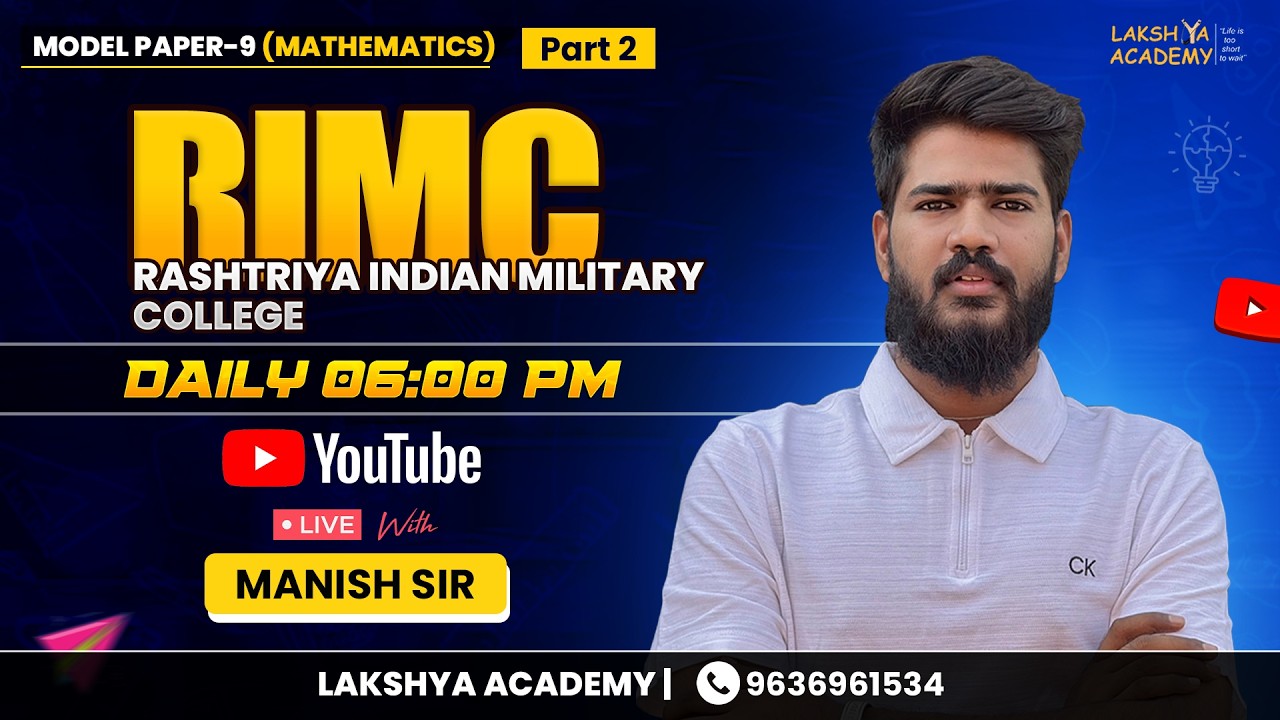 PART - B | RIMC Maths Model Paper 9 | Daily Live Class with Manish Sir | Online & Offline Coaching