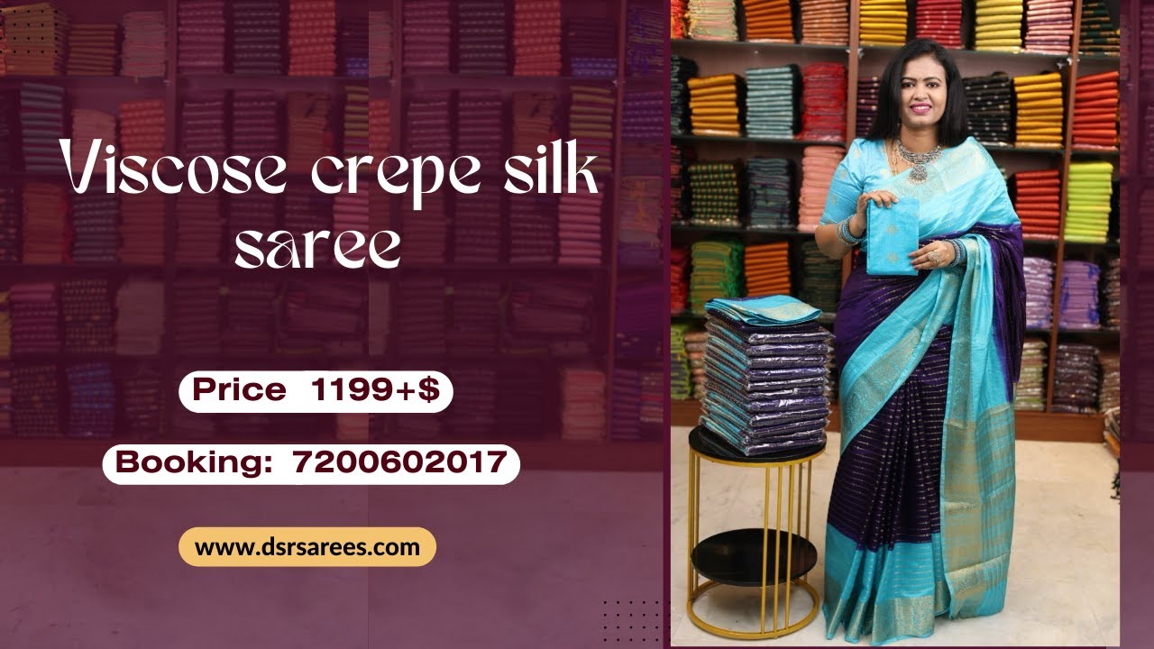 Viscose crepe silk saree @ 1199😊|Booking: 9443143352|www.dsrsarees.com