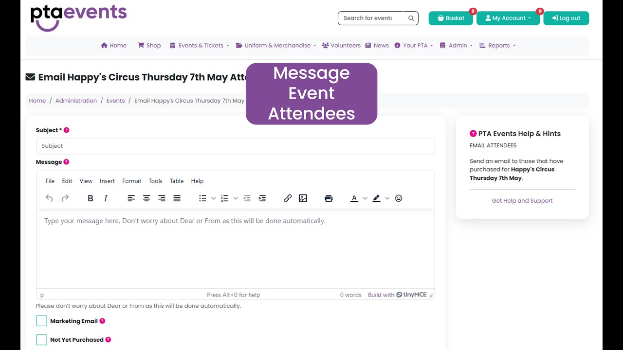 PTA Events Tutorials - How to message everyone attending an event