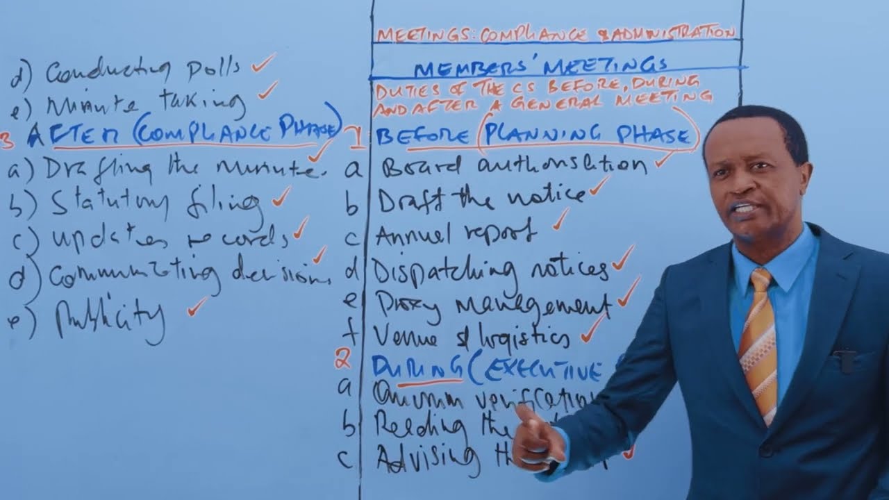 DUTIES OF THE CORPORATE SECRETARY BEFORE, DURING AND AFTER A GENERAL MEETING