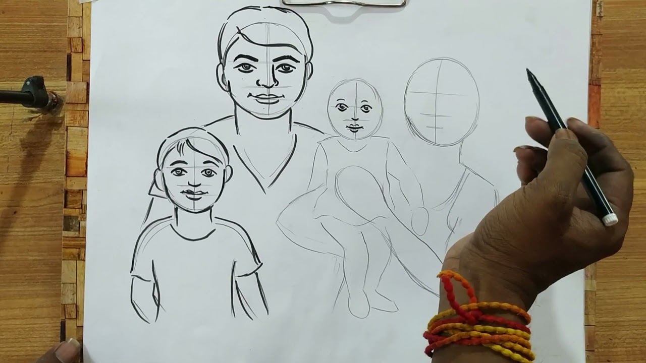 how to draw happy family easy drawing for family day special,happy family sketch,family drawing easy