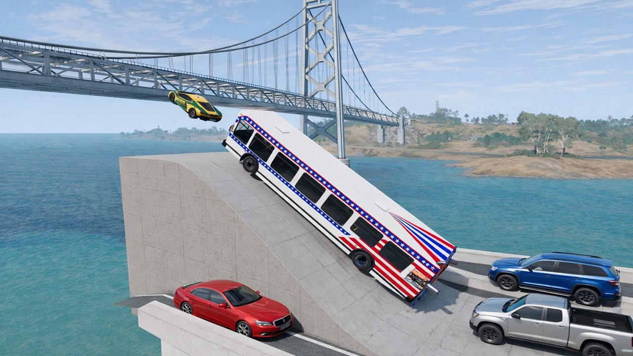 Cars VS Jumping Over giant bridge🔥in BeamNG Drive!